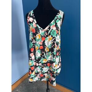 Ana Floral Sleeveless V-Neck Top Black Multi Color Size L